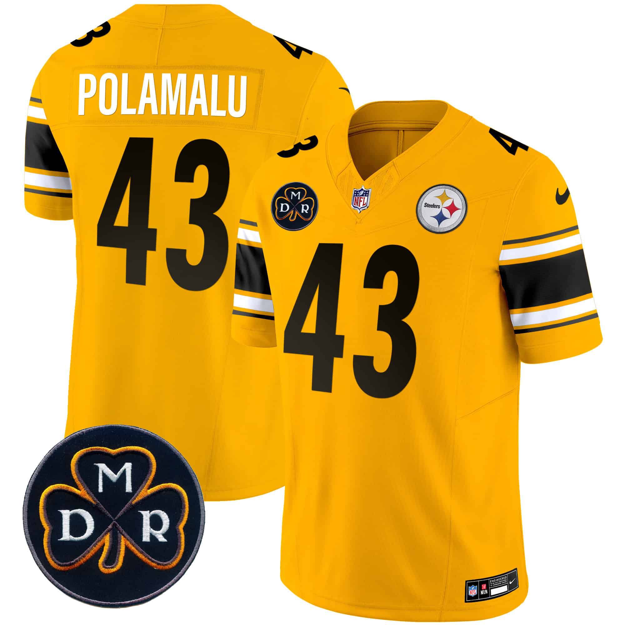 Men Pittsburgh Steelers #43 Polamalu Yellow 2024 Nike DMR Patch Vapor Limited NFL Jersey